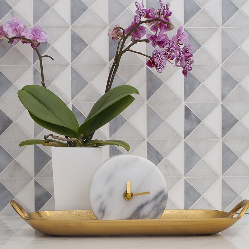STUDIO : Allure Light Glacier Devon Triangular Mosaic (multi finish | 12"x12"x1/2" | straight cut)