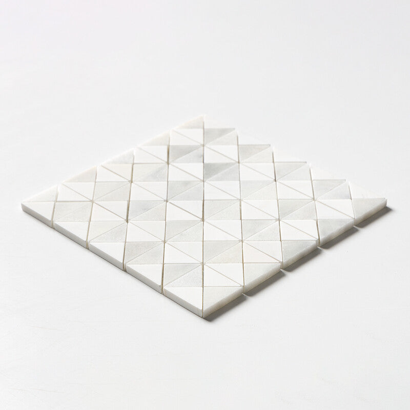 STUDIO : Glacier Snow White Devon Triangular Mosaic (multi finish | 12"x12"x1/2" | straight cut)
