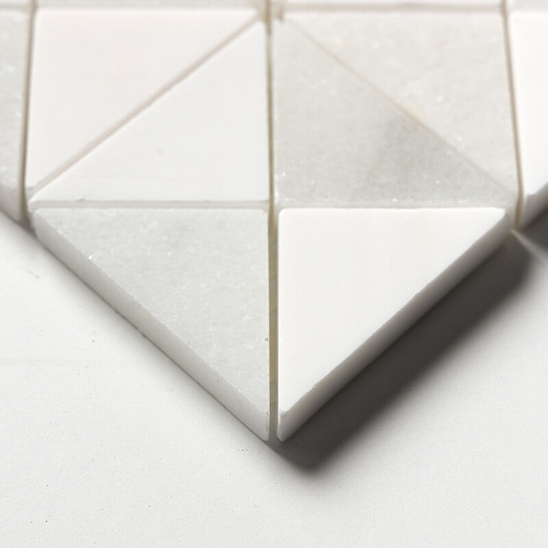 STUDIO : Glacier Snow White Devon Triangular Mosaic (multi finish | 12"x12"x1/2" | straight cut)