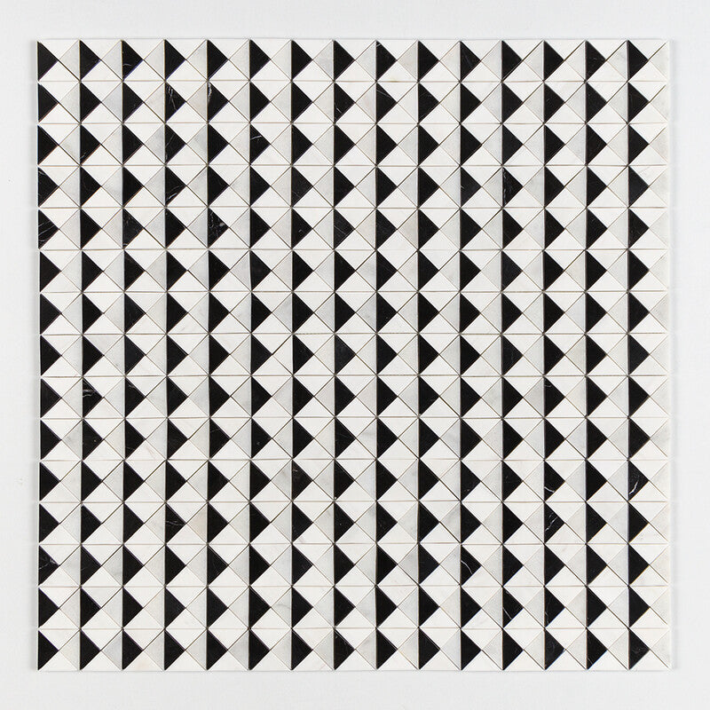 STUDIO : China Black Snow White Devon Triangular Mosaic (multi finish | 12"x12"x1/2" | straight cut)