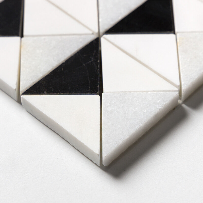 STUDIO : China Black Snow White Devon Triangular Mosaic (multi finish | 12"x12"x1/2" | straight cut)