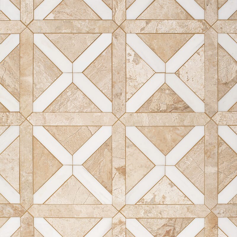STUDIO : Diana Royal, Snow White Large Lattice Mosaic (honed | 13"x13"x7/8" | straight cut)