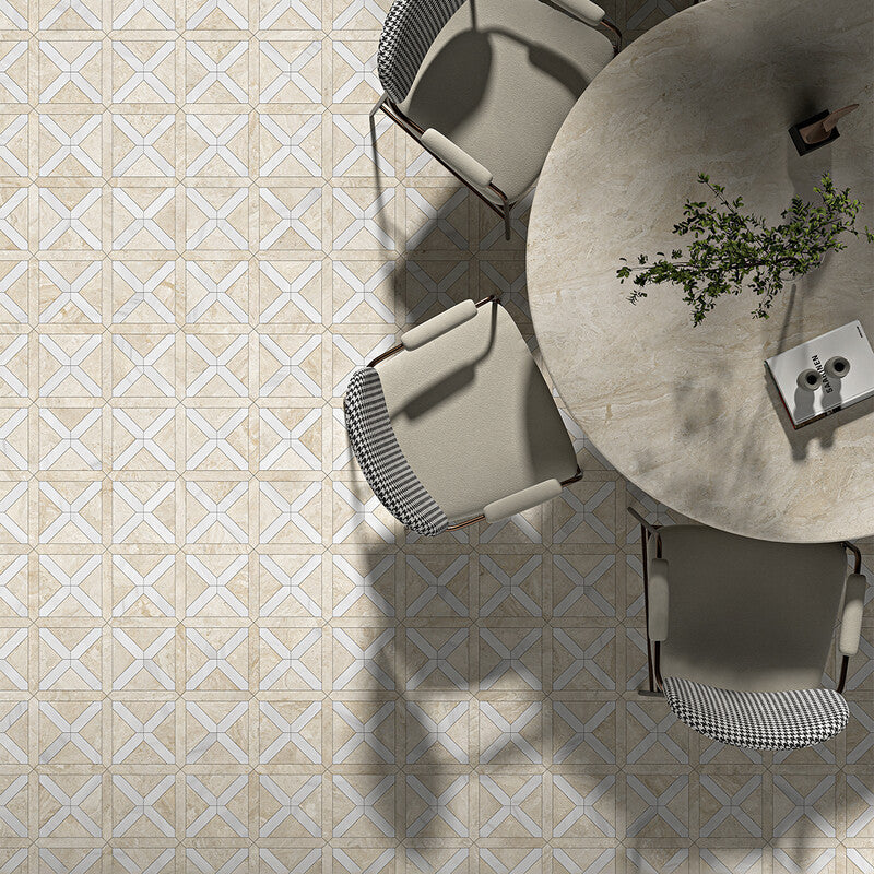 STUDIO : Diana Royal, Snow White Large Lattice Mosaic (honed | 13"x13"x7/8" | straight cut)