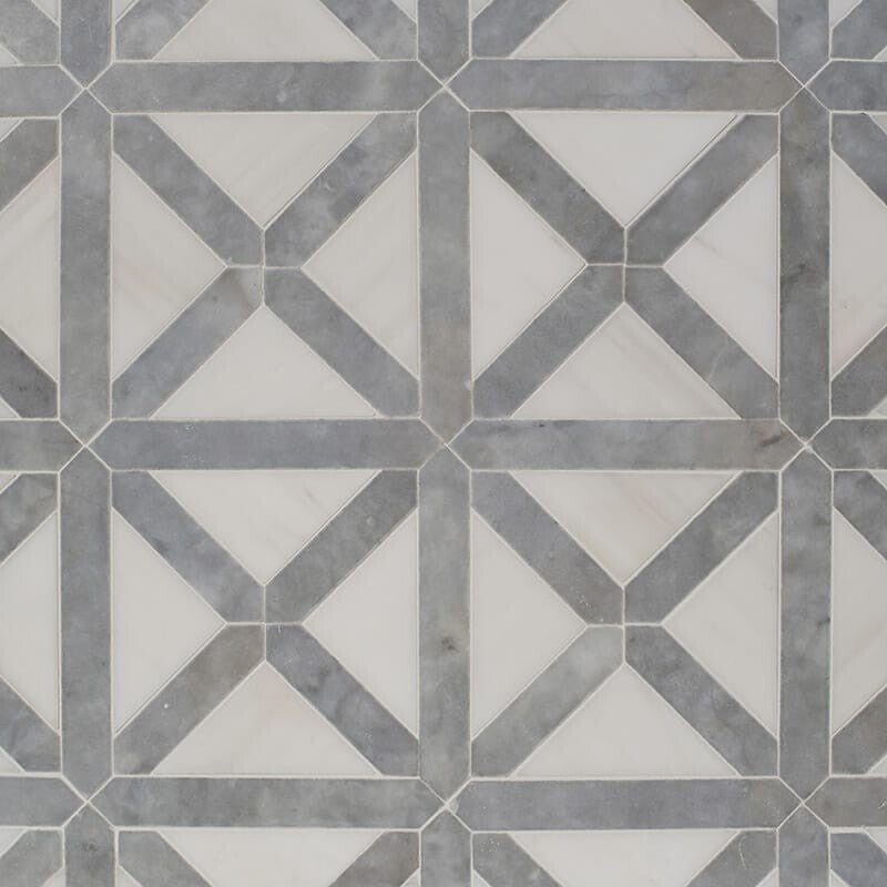 STUDIO : Snow White Large Lattice Mosaic (honed | 13"x13"x7/8" | straight cut)