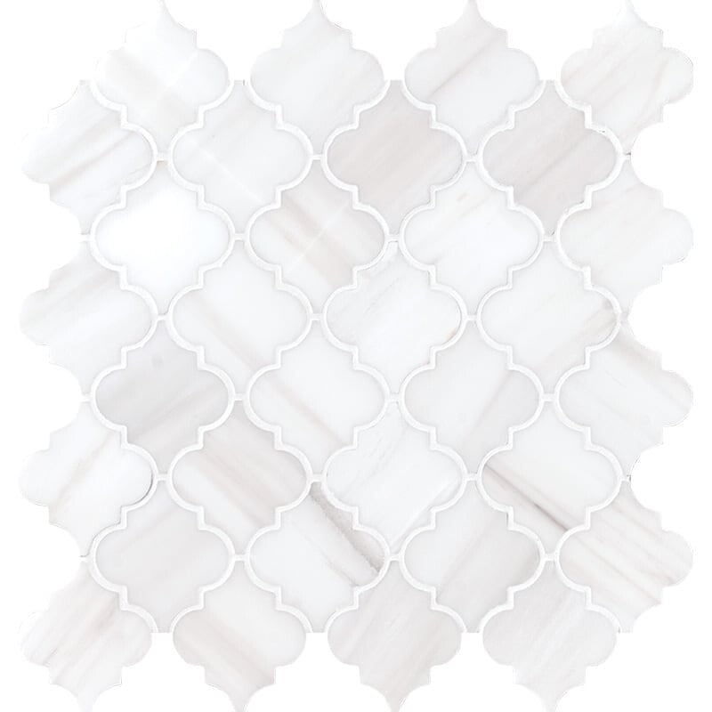 SNOW WHITE : Arabesque Mosaic (polished | 12"x12"x3/8" | straight cut)