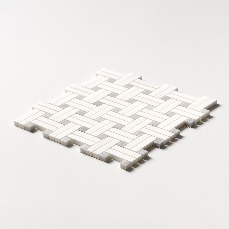 SNOW WHITE : Basketweave Mosaic (honed | 12"x12"x3/8" | straight cut)
