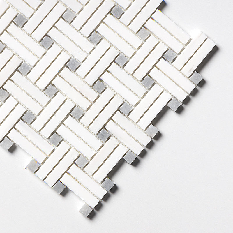 SNOW WHITE : Basketweave Mosaic (honed | 12"x12"x3/8" | straight cut)