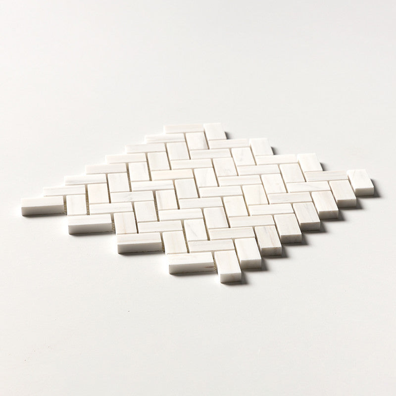 BIANCO DOLOMITI CLASSIC : 1X2 Herringbone Mosaic (polished | 11"x11"x3/8" | straight cut)