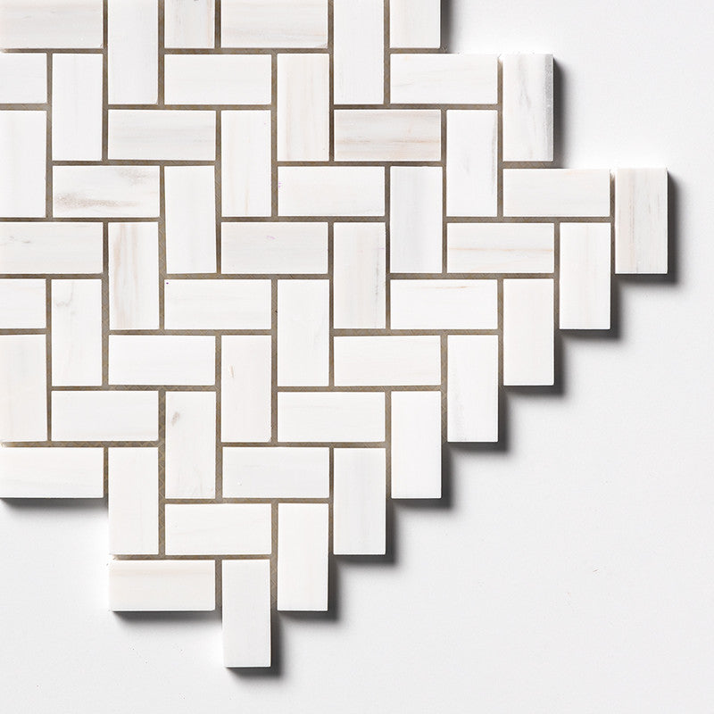 BIANCO DOLOMITI CLASSIC : 1X2 Herringbone Mosaic (polished | 11"x11"x3/8" | straight cut)
