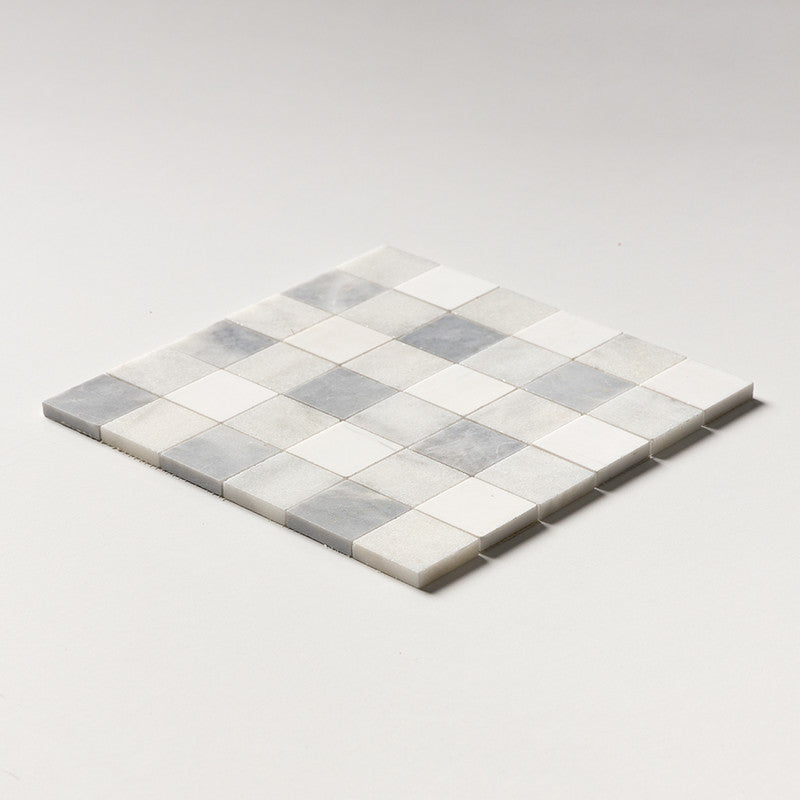 CHESTER PLAID : Snow White Glacier 2X2 Straight Stack Mosaic (honed | 12"x12"x3/8" | straight cut)