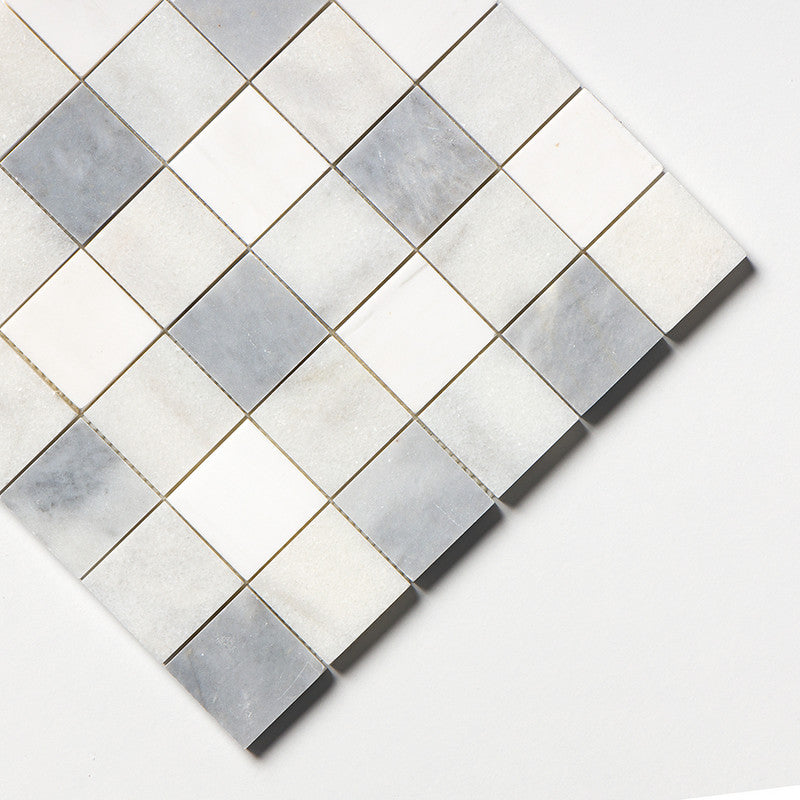 CHESTER PLAID : Snow White Glacier 2X2 Straight Stack Mosaic (honed | 12"x12"x3/8" | straight cut)