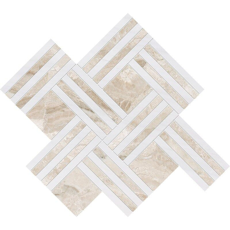 ATELIER MOSAIC: Diana Royal, Snow White Maze Basketweave Mosaic (multi finish | 14"x17"x15/16" | straight cut)
