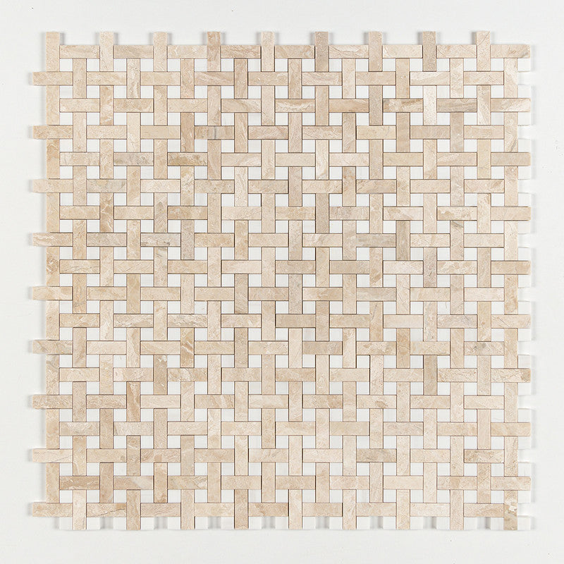 ATELIER MOSAIC: Diana Royal, Snow White 1X3 Basketweave Mosaic (multi finish | 12"x12"x5/8" | straight cut)