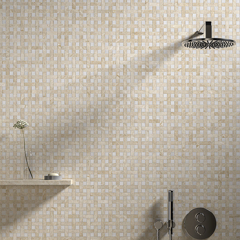 ATELIER MOSAIC: Diana Royal, Snow White 1X3 Basketweave Mosaic (multi finish | 12"x12"x5/8" | straight cut)
