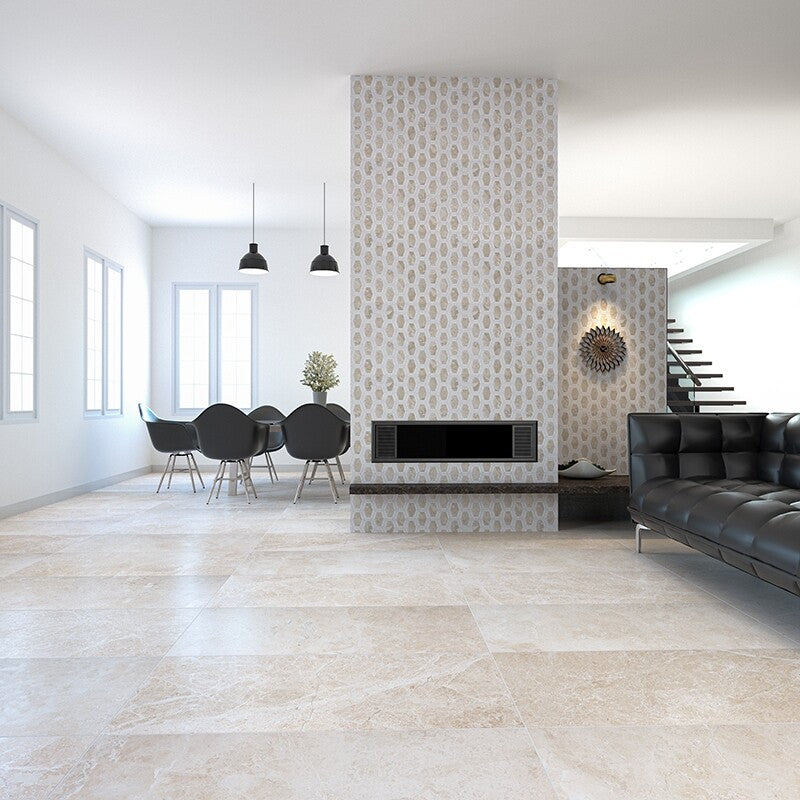 ATELIER MOSAIC: Diana Royal, Snow White Lincoln Long Hex Mosaic (multi finish | 10"x12"x1/4" | straight cut)