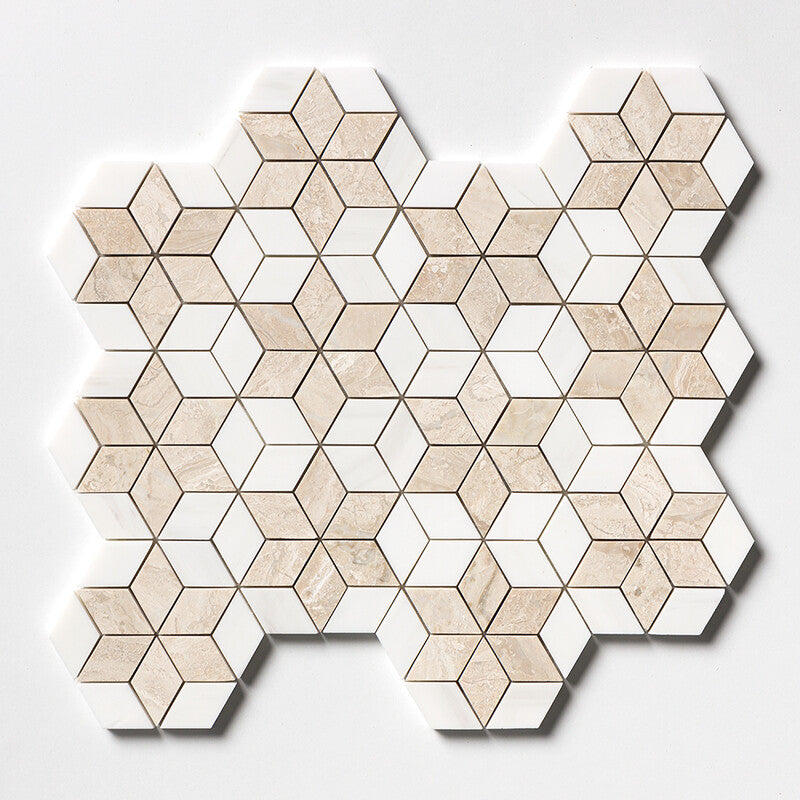 ATELIER MOSAIC: Diana Royal, Snow White Stars Diamonds Mosaic (multi finish | 14"x14"x3/16" | straight cut)