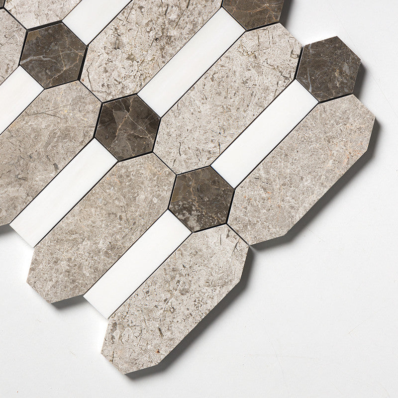 ATELIER MOSAIC: Snow White Arctic Gray Pillar Mosaic (multi finish | 13"x13"x3/8" | straight cut)