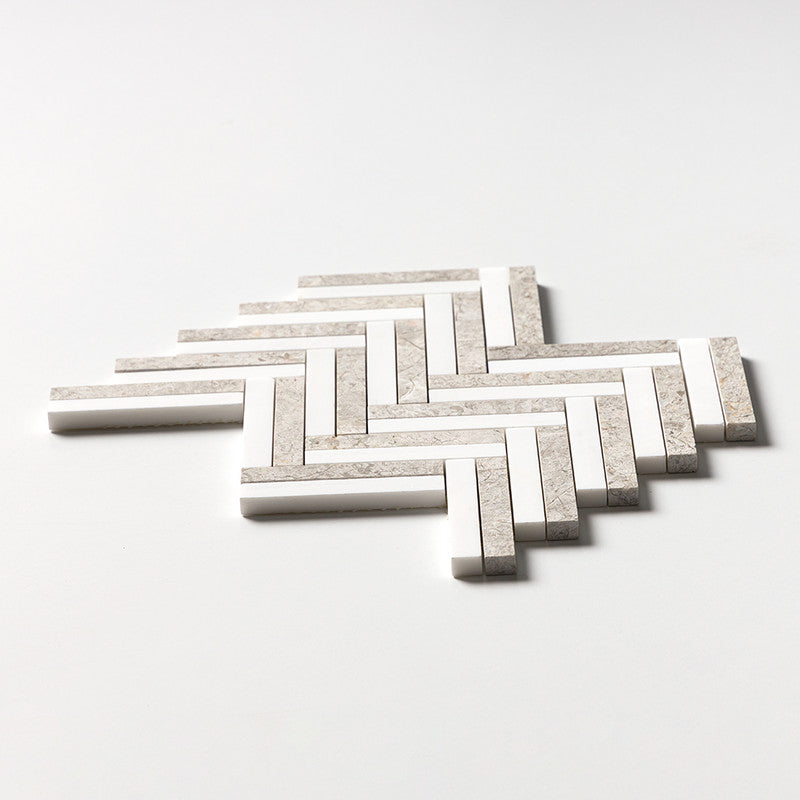 ATELIER MOSAIC: Snow White Raya Basket Herringbone Mosaic (multi finish | 11"x12"x13/16" | straight cut)