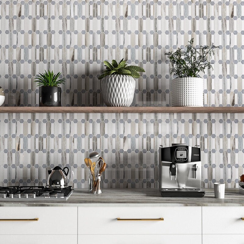 ATELIER MOSAIC: Snow White Allure Light Pillar Mosaic (multi finish | 13"x13"x3/8" | straight cut)