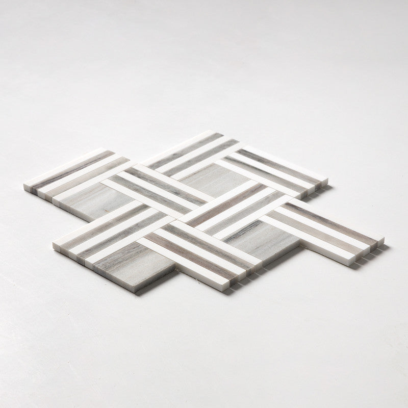 ATELIER MOSAIC: Snow White Maze Basketweave Mosaic (multi finish | 14"x17"x15/16" | straight cut)