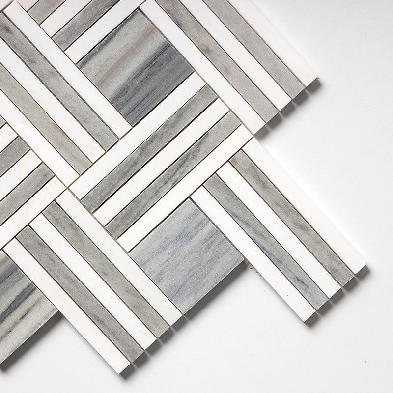 ATELIER MOSAIC: Snow White Maze Basketweave Mosaic (multi finish | 14"x17"x15/16" | straight cut)