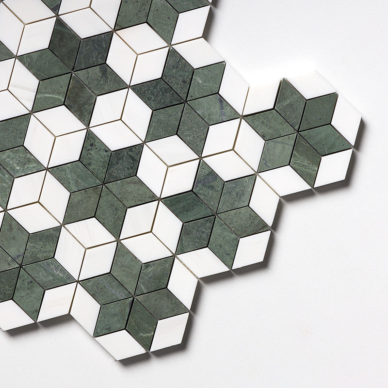 ATELIER MOSAIC: Snow White Stars Diamonds Mosaic (multi finish | 14"x14"x3/16" | straight cut)