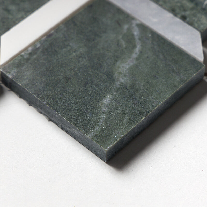 ATELIER MOSAIC: Snow White Allure Light Steps 3D Diamonds Mosaic (honed | 14"x14"x9/16" | straight cut)