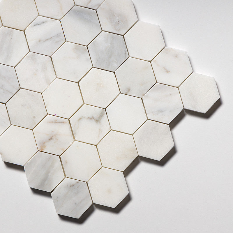CALACATTA GOLD ROYAL : Hexagon Mosaic (honed | 10"x12"x3/8" | straight cut)
