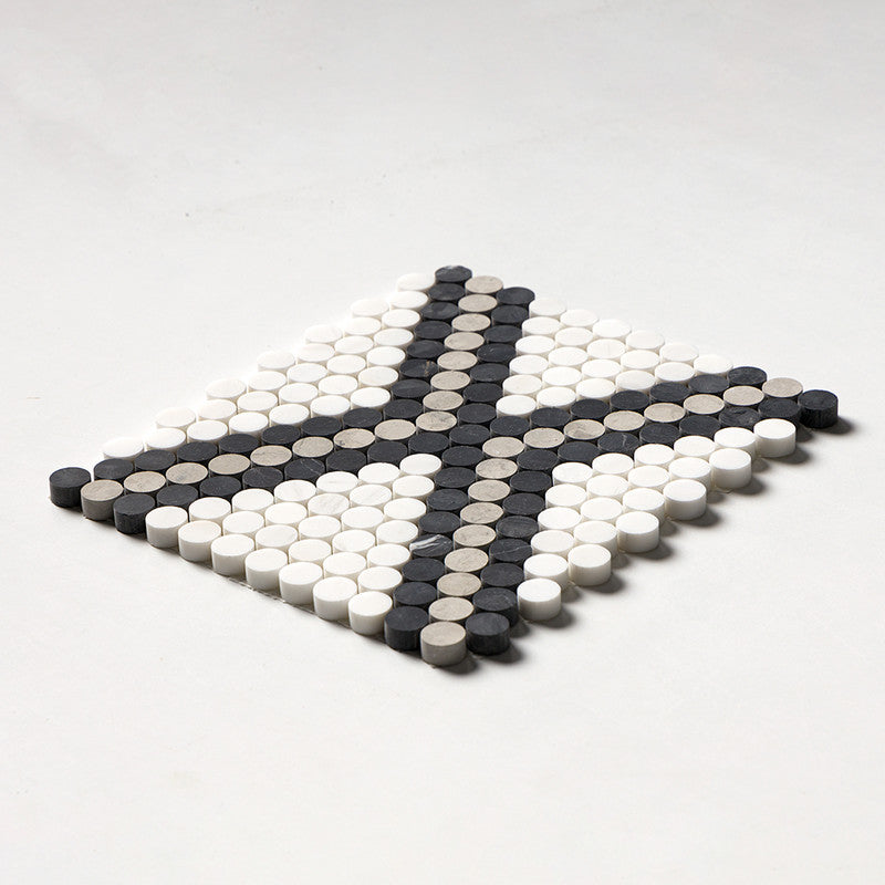 PENNY ROUND: Britannia Snow White Diamond 1 Penny Round Mosaic (honed | 10"x11"x27/64" | straight cut)