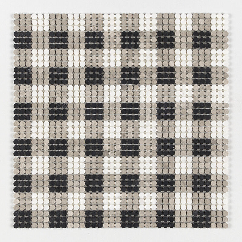 PENNY ROUND: Britannia Snow White Plaid 1 Penny Round Mosaic (honed | 9"x9"x27/32" | straight cut)