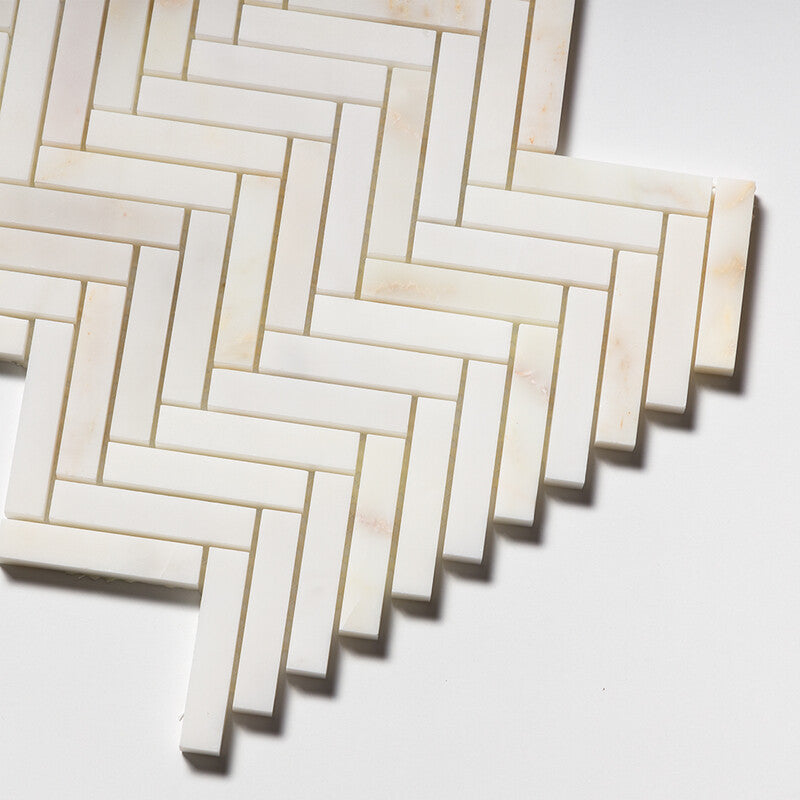 CALACATTA AMBER : 5/8X3 Herringbone Mosaic (honed | 10"x12"x7/16" | straight cut)