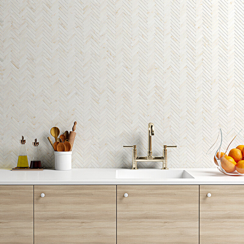 CALACATTA AMBER : 5/8X3 Herringbone Mosaic (honed | 10"x12"x7/16" | straight cut)