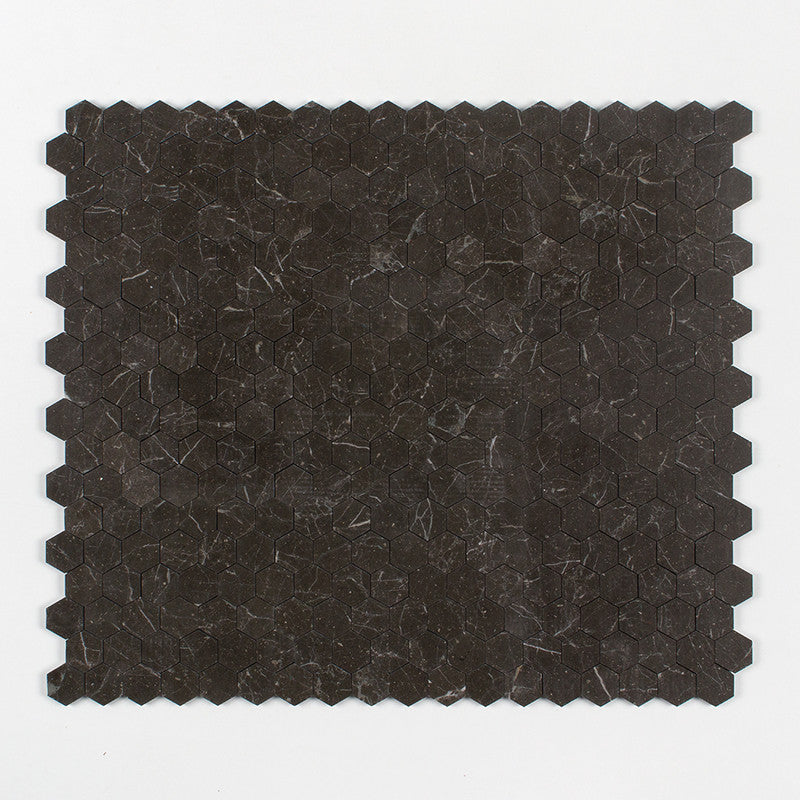 IRIS BLACK : Hexagon Mosaic (honed | 10"x12"x3/8" | straight cut)