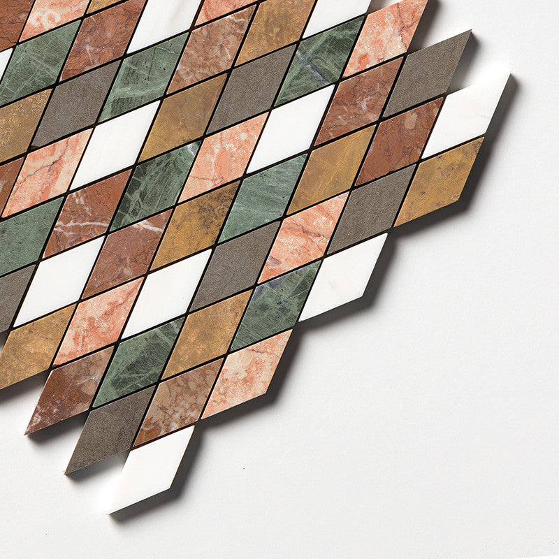 TESSA: Bosphorus Red Laguna Yello Hazem Diamonds Mosaic (honed | 10"x12"x1/8" | straight cut)