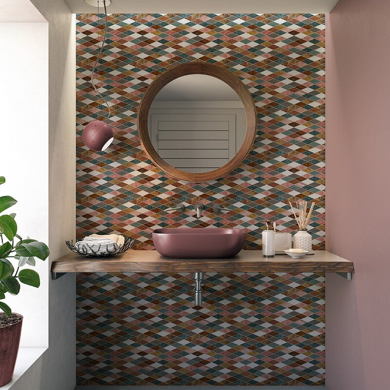 TESSA: Bosphorus Red Laguna Yello Hazem Diamonds Mosaic (honed | 10"x12"x1/8" | straight cut)