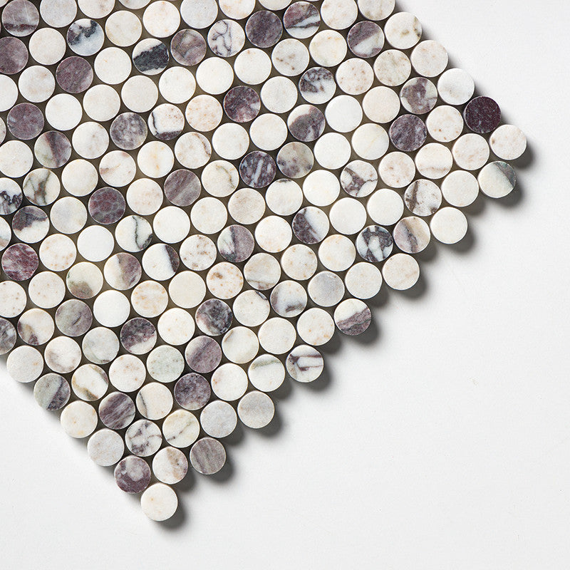 PENNY ROUND 2.0: Calacatta ViolaPenny Round Mosaic (honed | 11"x11"x1/4" | straight cut)