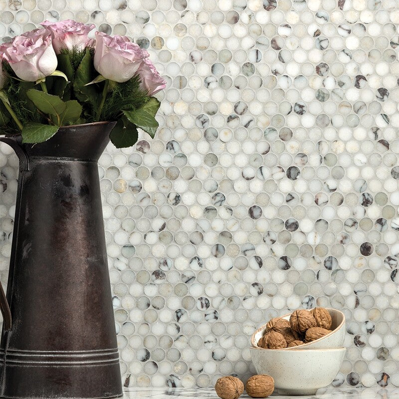PENNY ROUND 2.0: Calacatta ViolaPenny Round Mosaic (honed | 11"x11"x1/4" | straight cut)