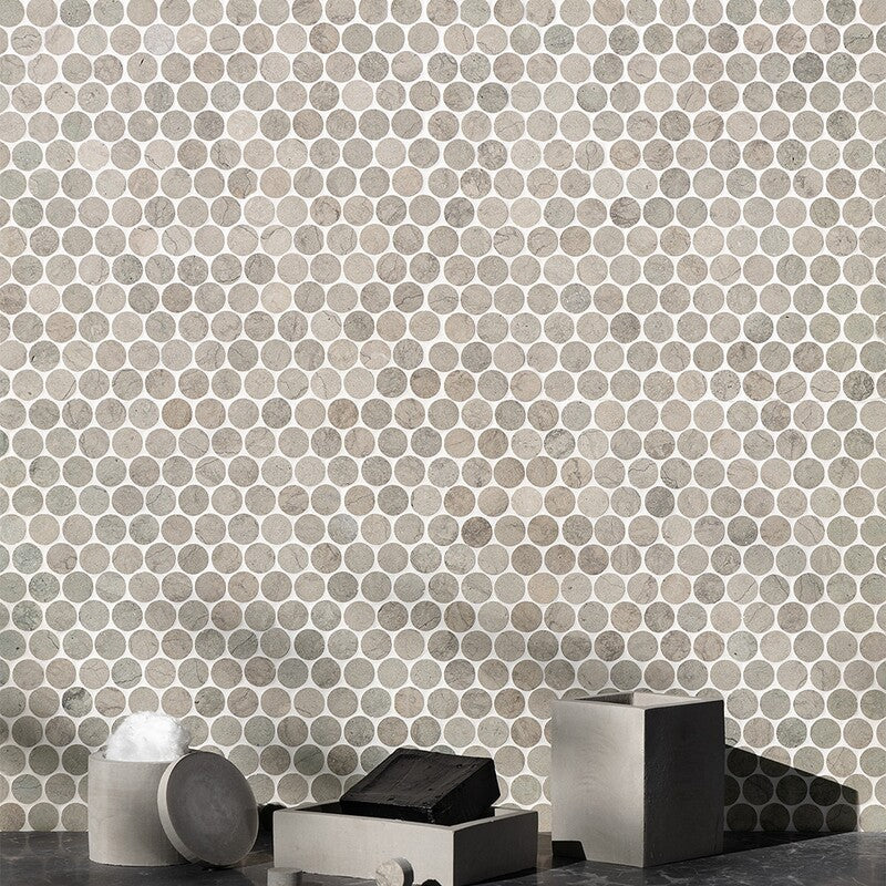 PENNY ROUND 2.0: Britannia Penny Round Mosaic (honed | 11"x11"x1/4" | straight cut)