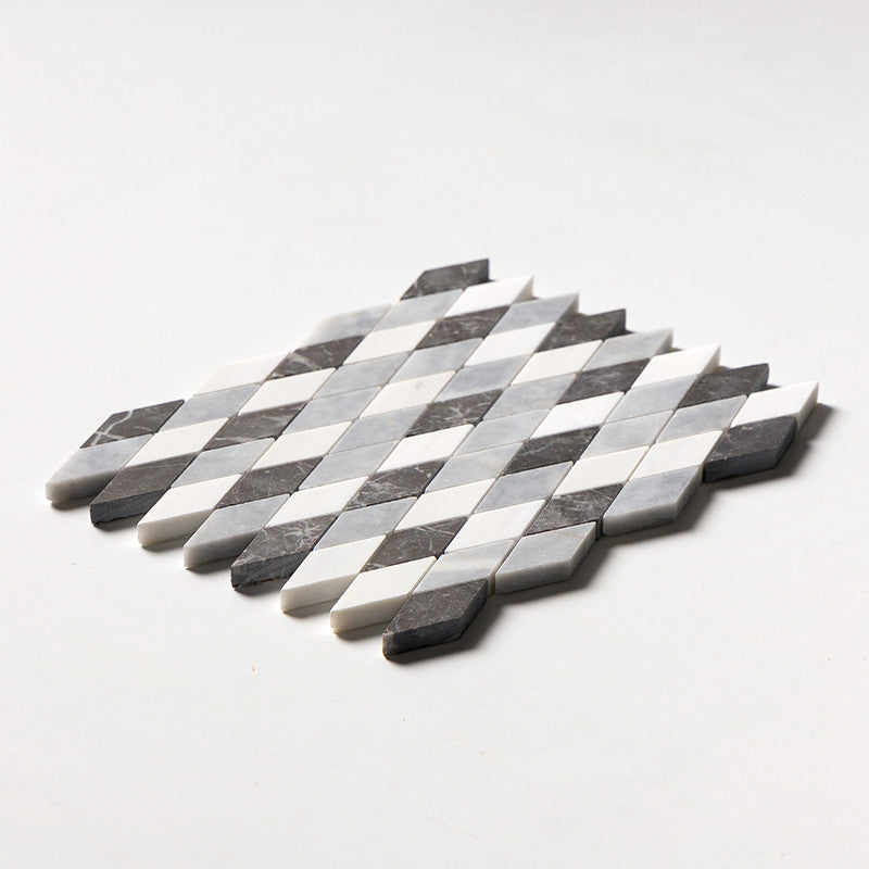 TESSA: Iris Bianco Dolomiti China Black Hazem Diamonds Mosaic (honed | 12"x12"x3/8" | straight cut)