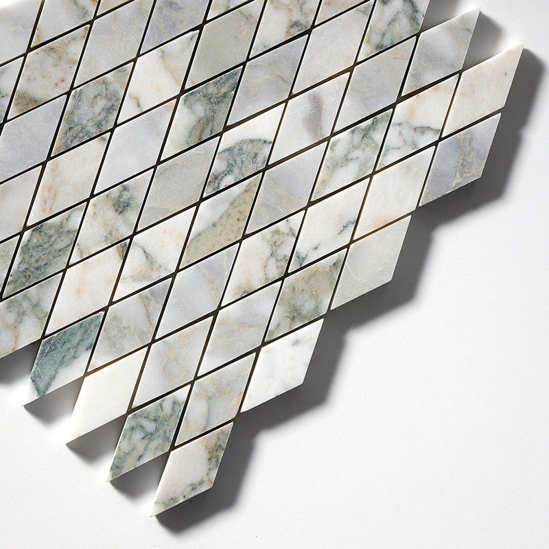 CALACATTA GREEN: Rhomboid Mosaic (honed | 8"x10"x3/4" | straight cut)
