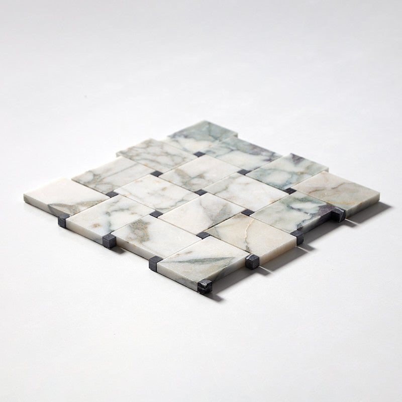 CALACATTA GREEN: Pinwheel Basketweave Mosaic (honed | 10"x10"x3/8" | straight cut)