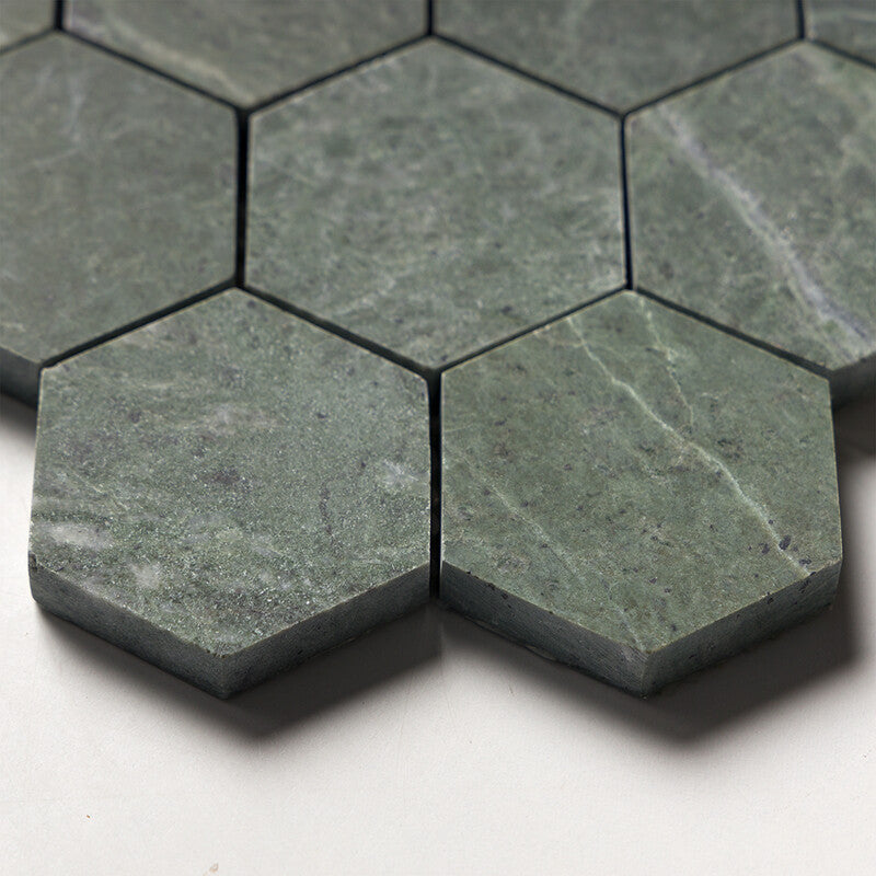 VERDE TIA : Hexagon Mosaic (honed | 10"x12"x3/8" | straight cut)