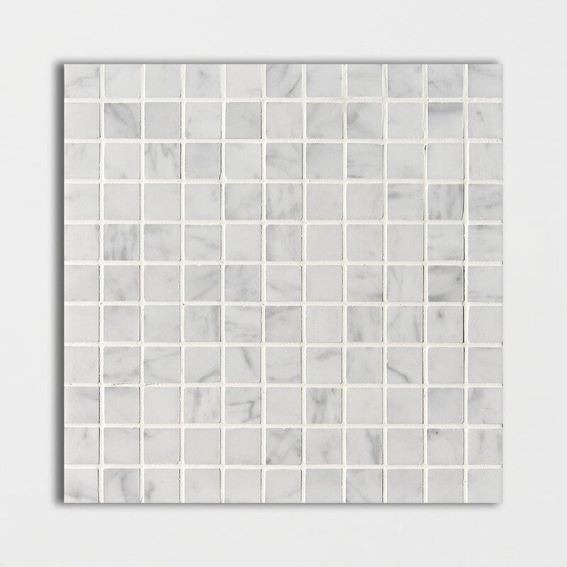 WHITE CARRARA : 1X1 Straight Stack Mosaic (polished | 12"x12"x3/8" | straight cut)