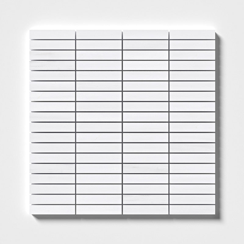 SNOW WHITE : 5/8X3 Straight Stack Mosaic (honed | 12"x12"x3/8" | straight cut)