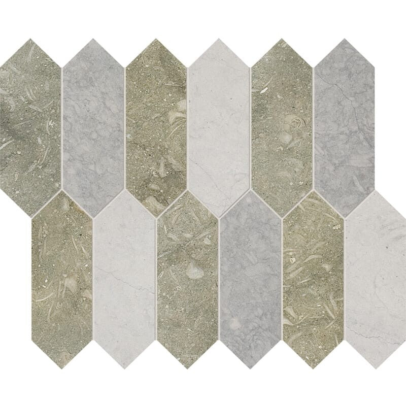 DIMENTIONS : Britannia Dark Britannia Picket Medium Picket Mosaic (honed | 11"x13"x3/16" | straight cut)