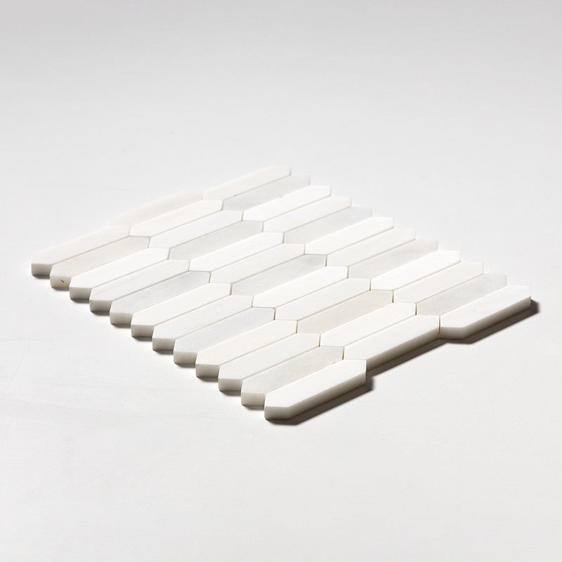 DIMENTIONS : Afyon White Baby Picket Mosaic (multi finish | 11"x13"x3/16" | straight cut)