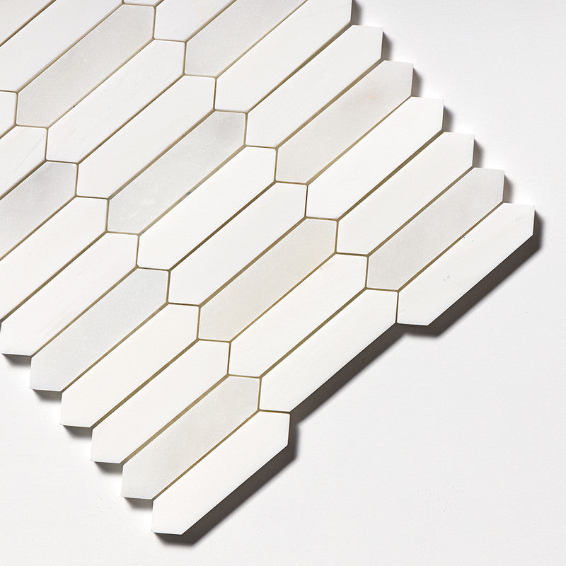 DIMENTIONS : Afyon White Baby Picket Mosaic (multi finish | 11"x13"x3/16" | straight cut)