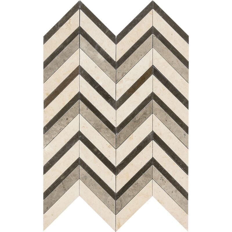 DIMENTIONS : Heartmere Britannia Fusion Chevron Mosaic (honed | 11"x16"x7/8" | straight cut)