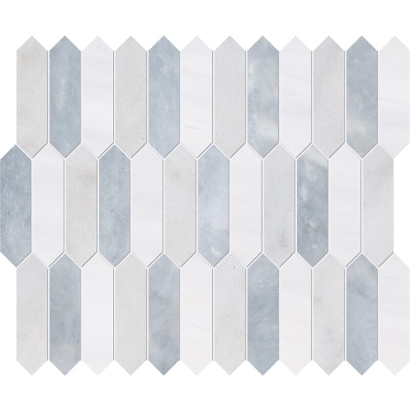 DIMENTIONS : Snow White Allure Light Baby Picket Mosaic (honed | 11"x13"x3/16" | straight cut)
