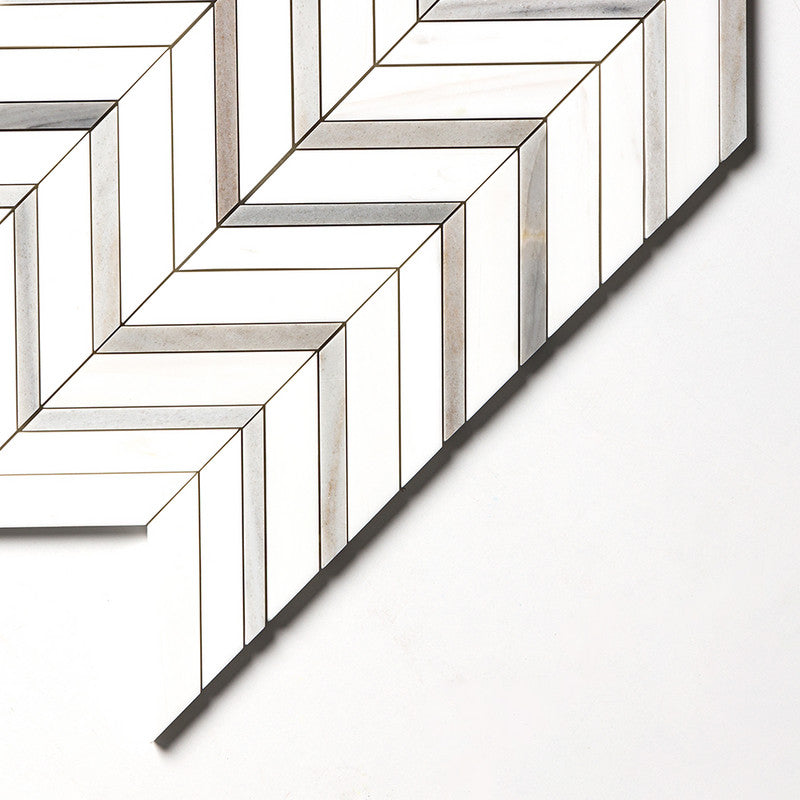 SNOW WHITE : Skyline Fusion Chevron Mosaic (polished | 11"x16"x7/8" | straight cut)